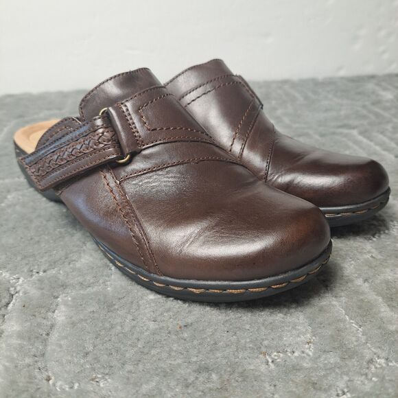 Clarks Collection Brown Leather Mules WOMENS SIZE 7.5M slip on comfort shoes - Picture 2 of 13
